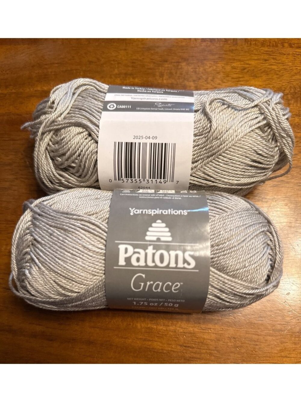 Set of 2 Patons Grace Yarn 1.75 Oz 50g 100% Mercerized Cotton Clay Grey 136 Yds